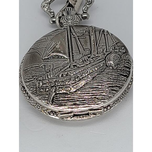 Robert Fulton 1807 Commemoration of The Steamboat Pocket Watch Silver Finish - Picture 2 of 4